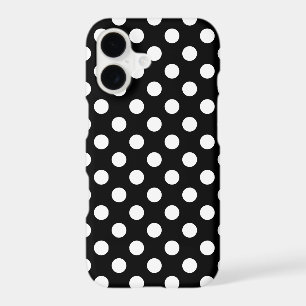 White polka dots on black iPhone 17 case