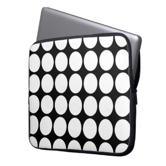 White Polka Dots on Black Laptop Sleeve