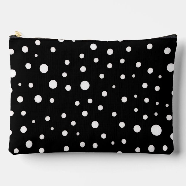 White Polka Dots on Black Large Accessory Pouch (Front)