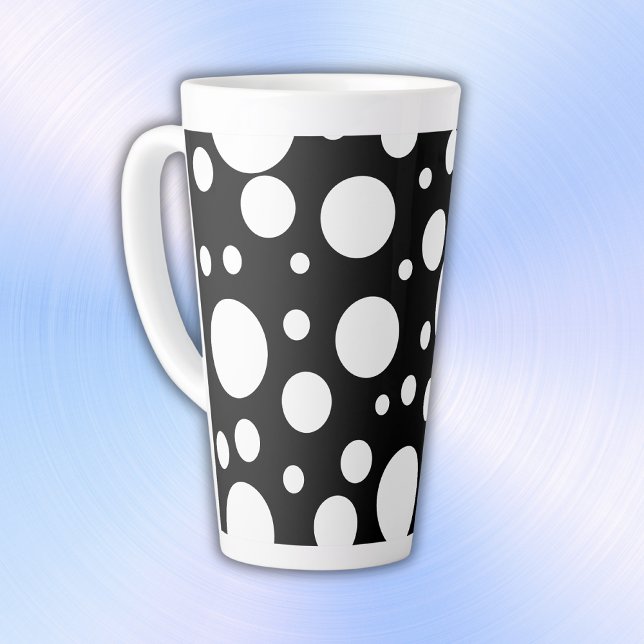 White Polka Dots on Black | Latte Mug (Creator Uploaded)