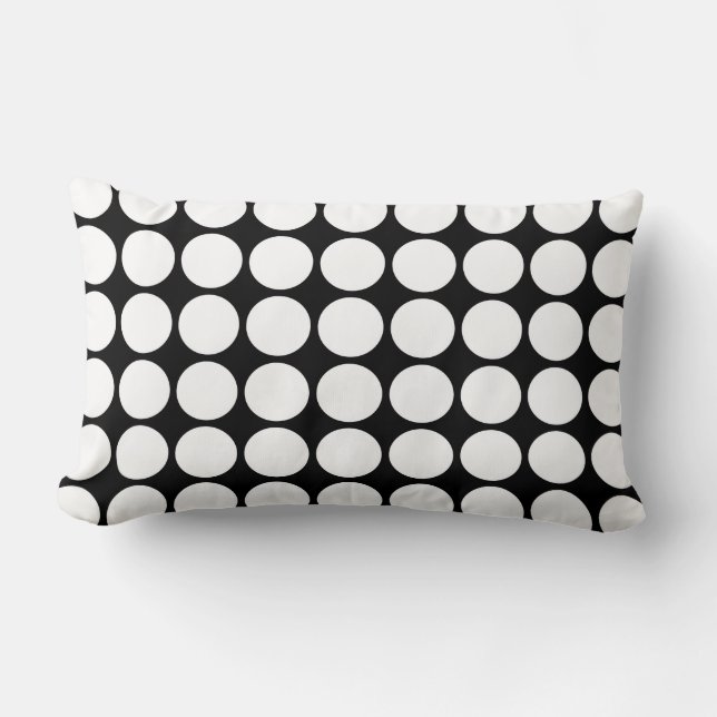 White Polka Dots on Black Lumbar Pillow (Front)