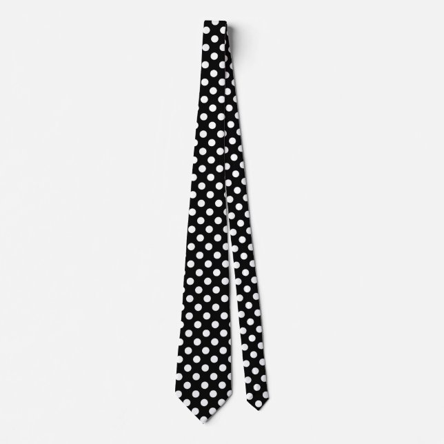 White polka dots on black neck tie (Front)