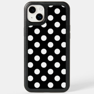 White polka dots on black OtterBox iPhone 14 plus case