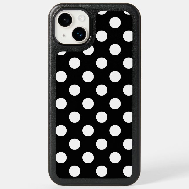 White polka dots on black otterbox iPhone case (Back)