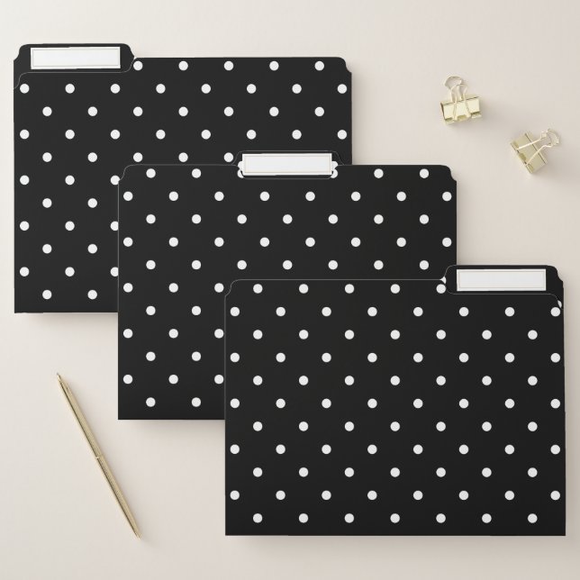 White Polka Dots on Black Pattern File Folder (Set)