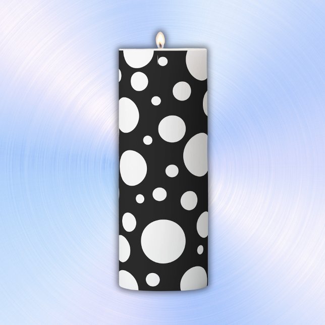White Polka Dots on Black | Pillar Candle (Creator Uploaded)