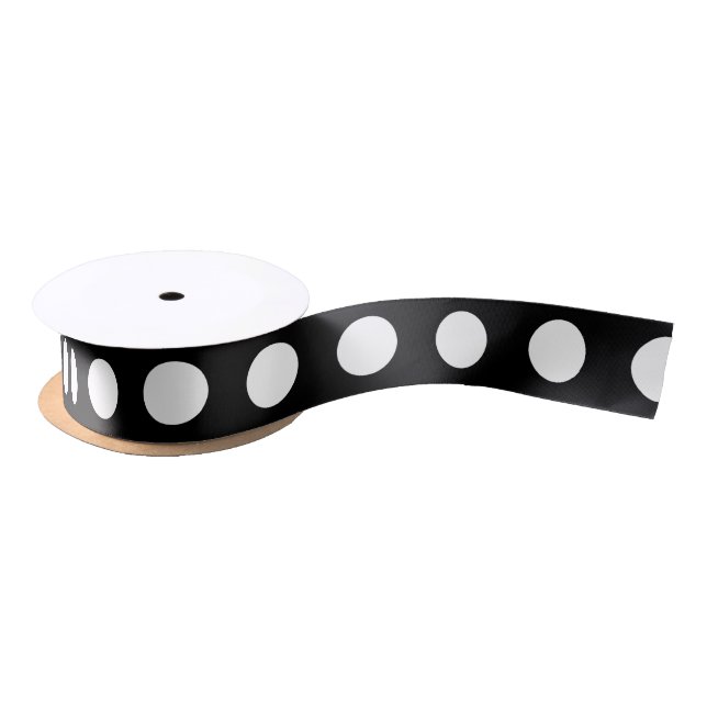 White polka dots on black satin ribbon (Spool)