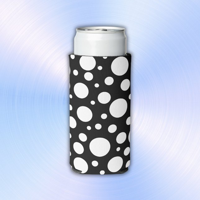 White Polka Dots on Black | Seltzer Can Cooler (Creator Uploaded)