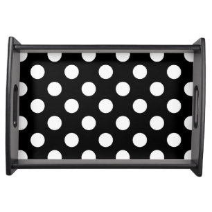 White polka dots on black serving tray