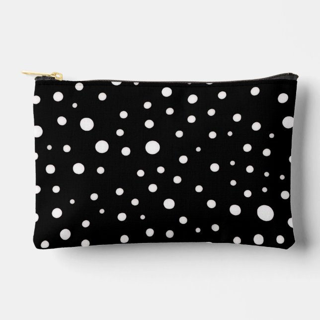 White Polka Dots on Black Small Accessory Pouch (Front)