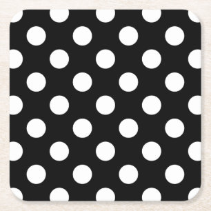 White polka dots on black square paper coaster