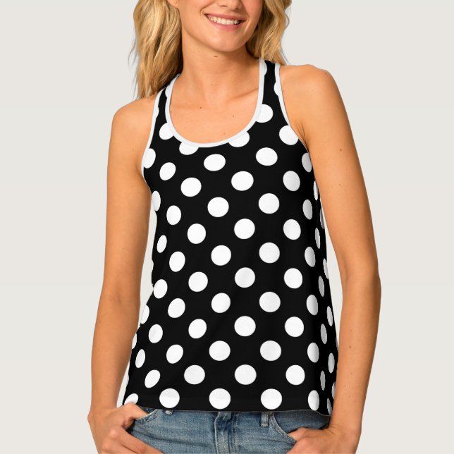 White polka dots on black tank top (Front)