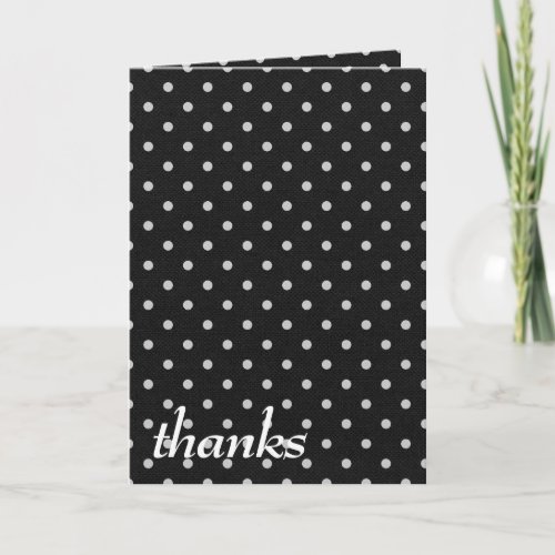 white polka dots on black thank you card