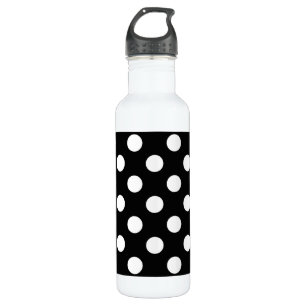 White polka dots on black water bottle