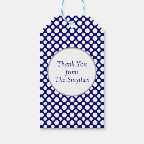 White Polka Dots on Blue Custom Thank You Tag