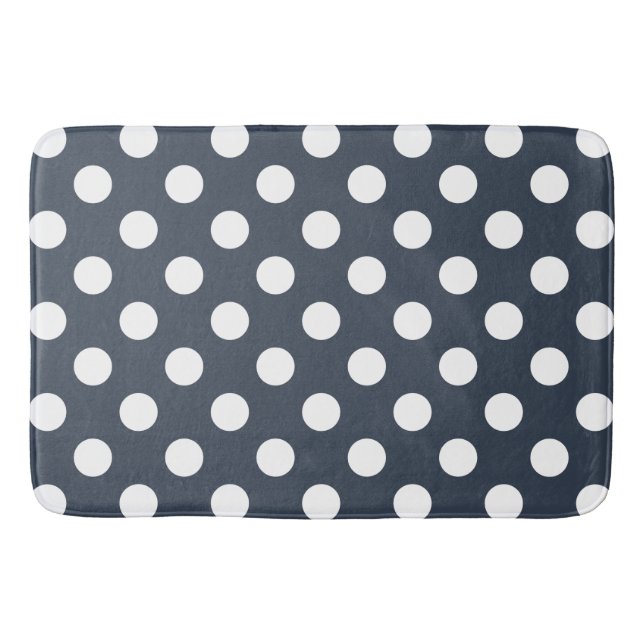 White polka dots on blue-gray bathroom mat (Front)