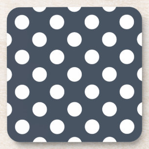 White polka dots on blue-gray beverage coaster