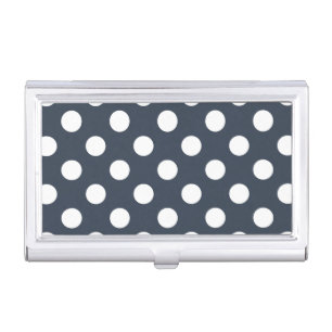 White polka dots on blue-gray business card holder