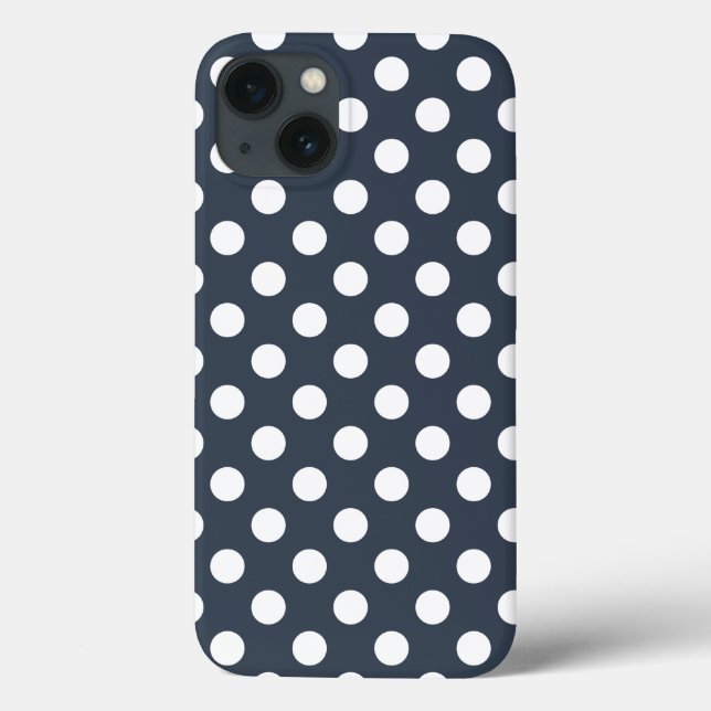 White polka dots on blue-gray Case-Mate iPhone cas Case (Back)