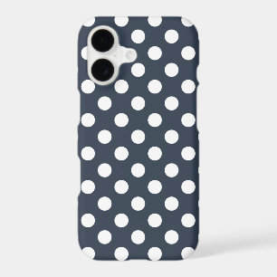 White polka dots on blue-gray iPhone 17 case