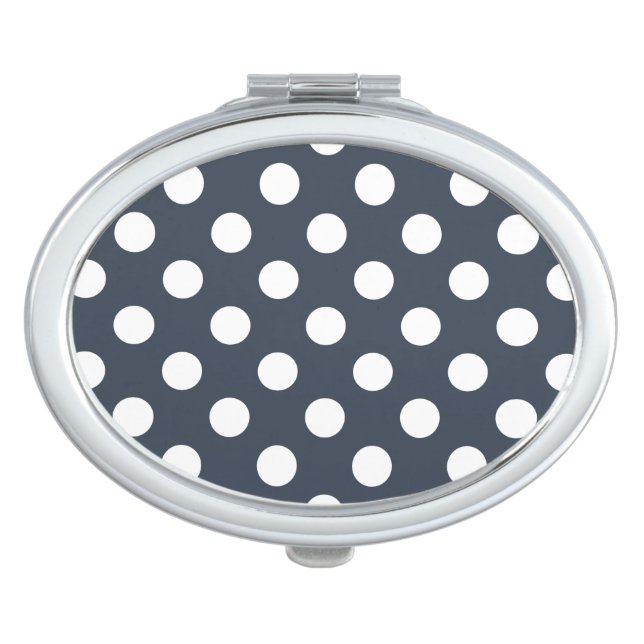 White polka dots on blue-gray compact mirror (Front)