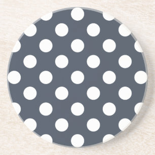 White polka dots on blue-gray drink coaster