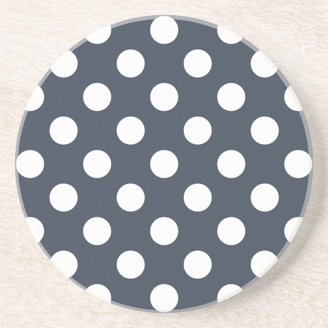 White polka dots on blue-gray drink coaster (Front)