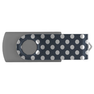 White polka dots on blue-gray flash drive