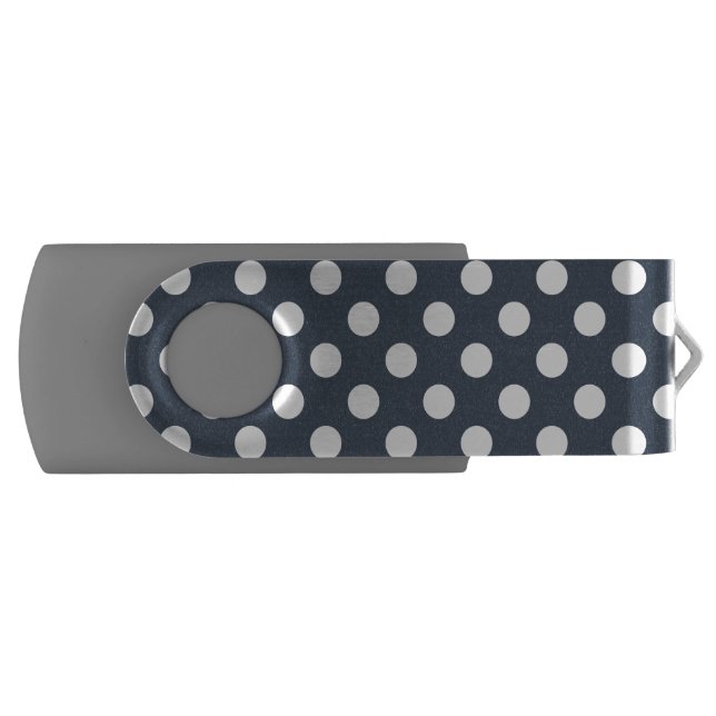 White polka dots on blue-gray flash drive (Front)