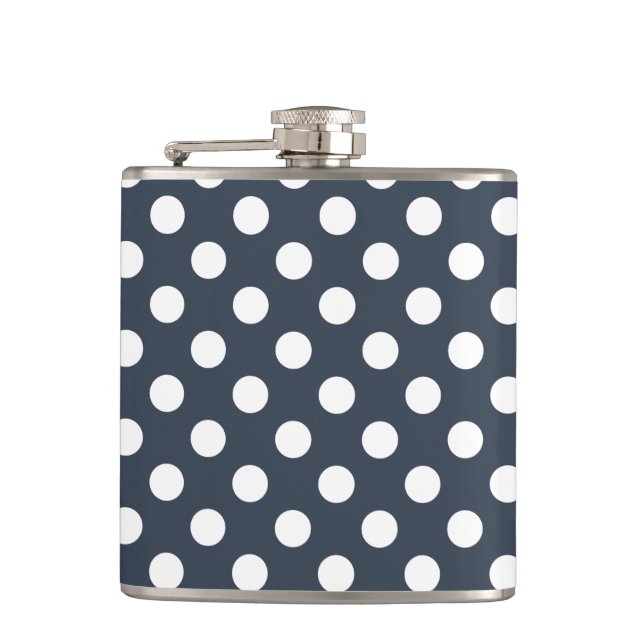 White polka dots on blue-gray flask (Front)