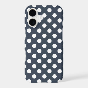 White polka dots on blue-gray iPhone 17 case