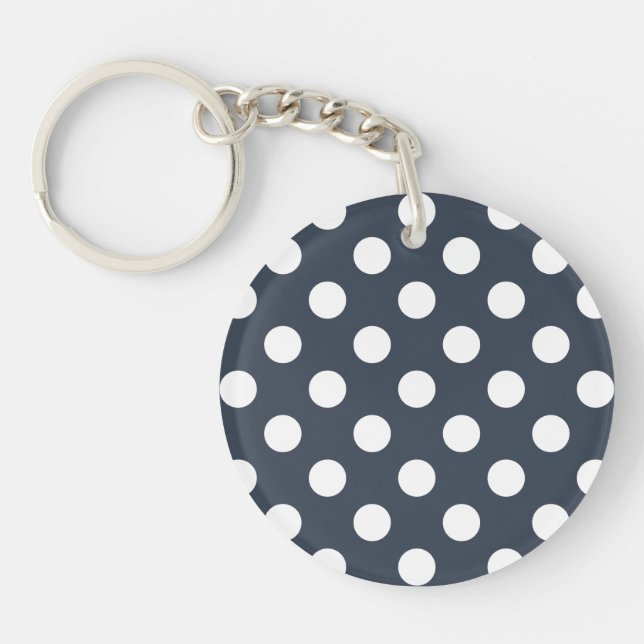 White polka dots on blue-gray keychain (Front)