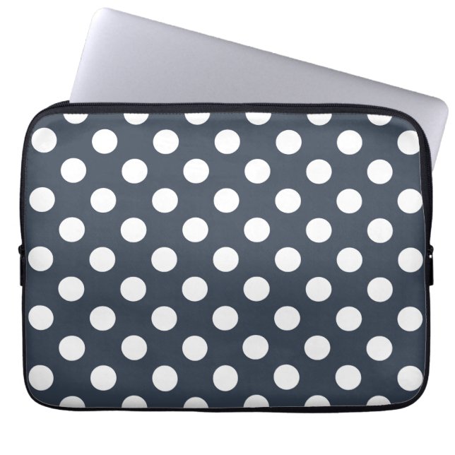 White polka dots on blue-gray laptop sleeve (Front)