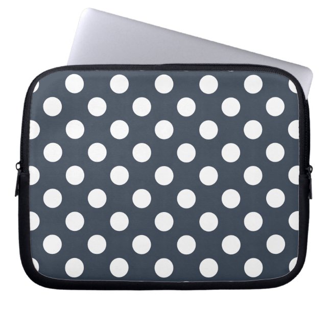 White polka dots on blue-gray laptop sleeve (Front)