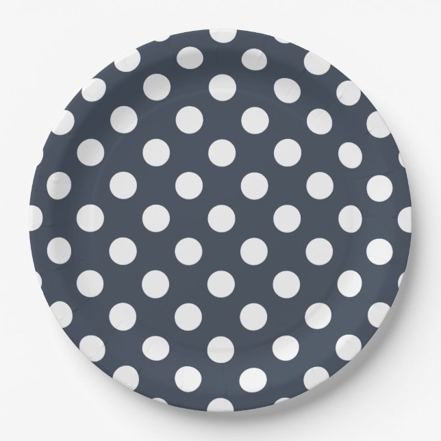 White polka dots on blue-gray paper plates (Front)