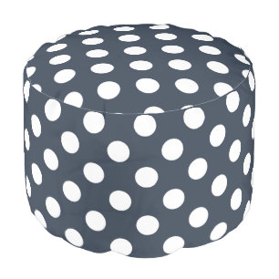 White polka dots on blue-gray pouf