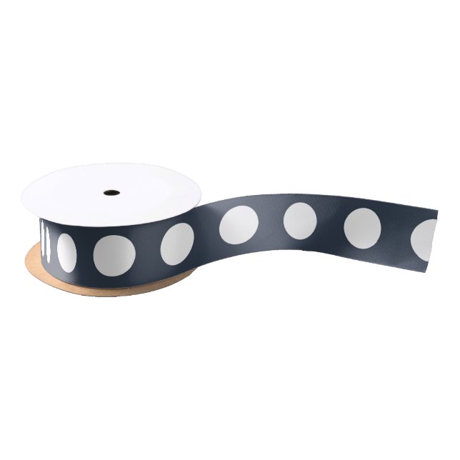 White polka dots on blue-gray satin ribbon (Spool)