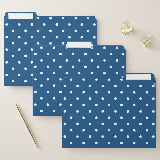 White Polka Dots on Blue Pattern File Folder (Set)