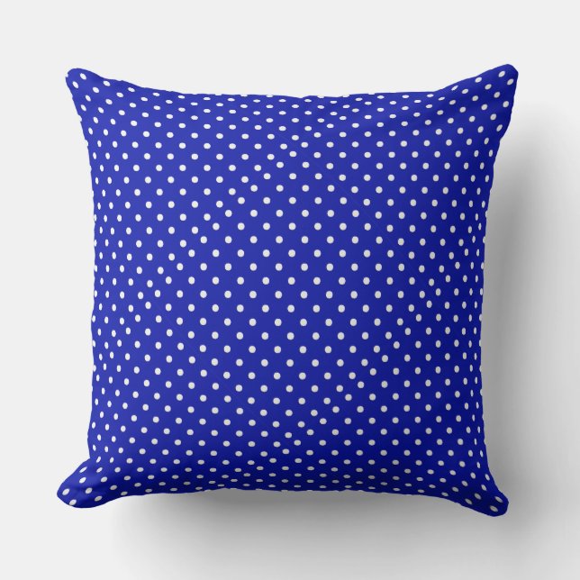 white Polka Dots on blue Throw Pillow (Front)