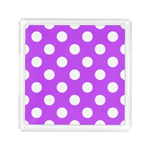 White polka dots on bright purple acrylic tray