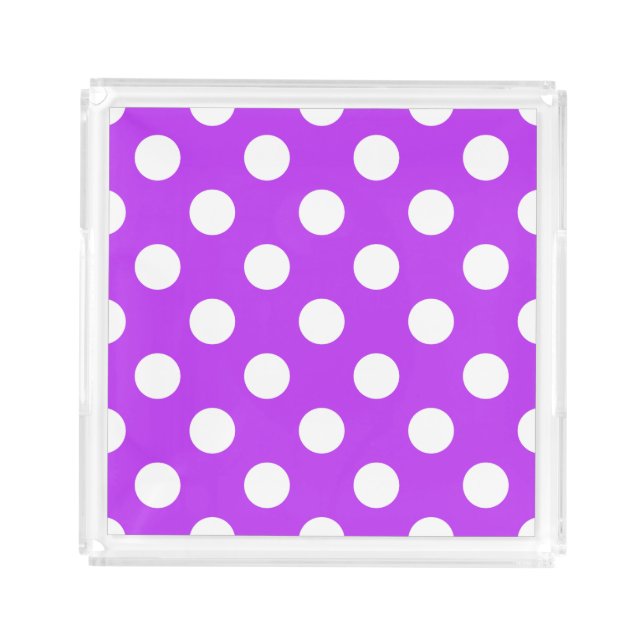 White polka dots on bright purple acrylic tray (Front)
