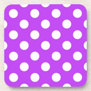 White polka dots on bright purple beverage coaster