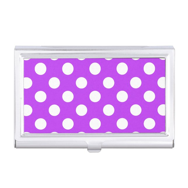 White polka dots on bright purple business card holder (Front)