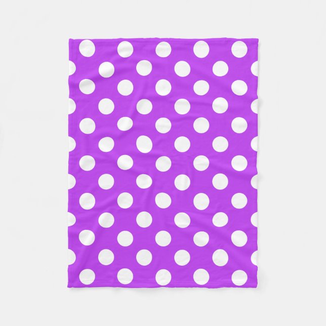 White polka dots on bright purple fleece blanket (Front)