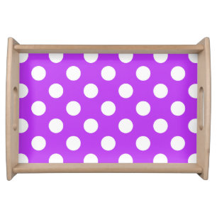 White polka dots on bright purple serving tray
