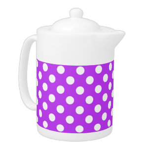 White polka dots on bright purple teapot