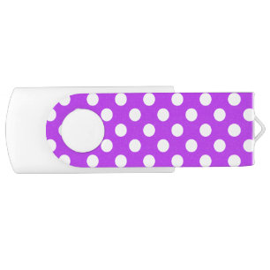 White polka dots on bright purple USB flash drive