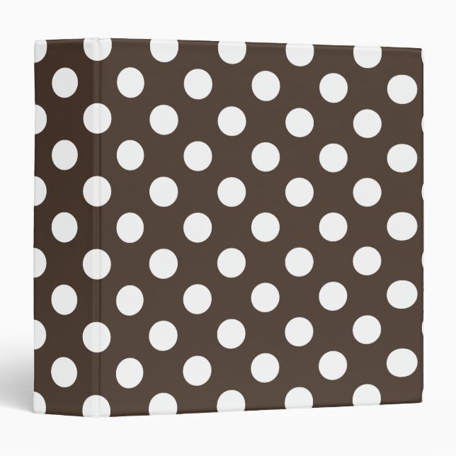White polka dots on brown 3 ring binder (Front/Spine)