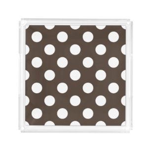 White polka dots on brown acrylic tray