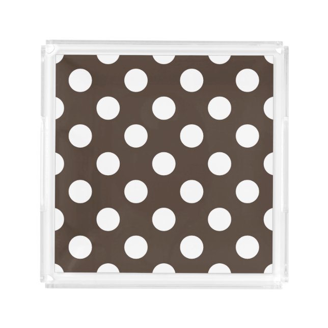 White polka dots on brown acrylic tray (Front)